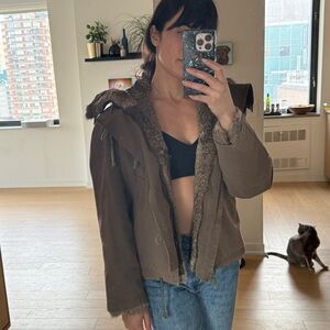 Yves Salomon Rabbit Fur-Lined Army Utility Jacket